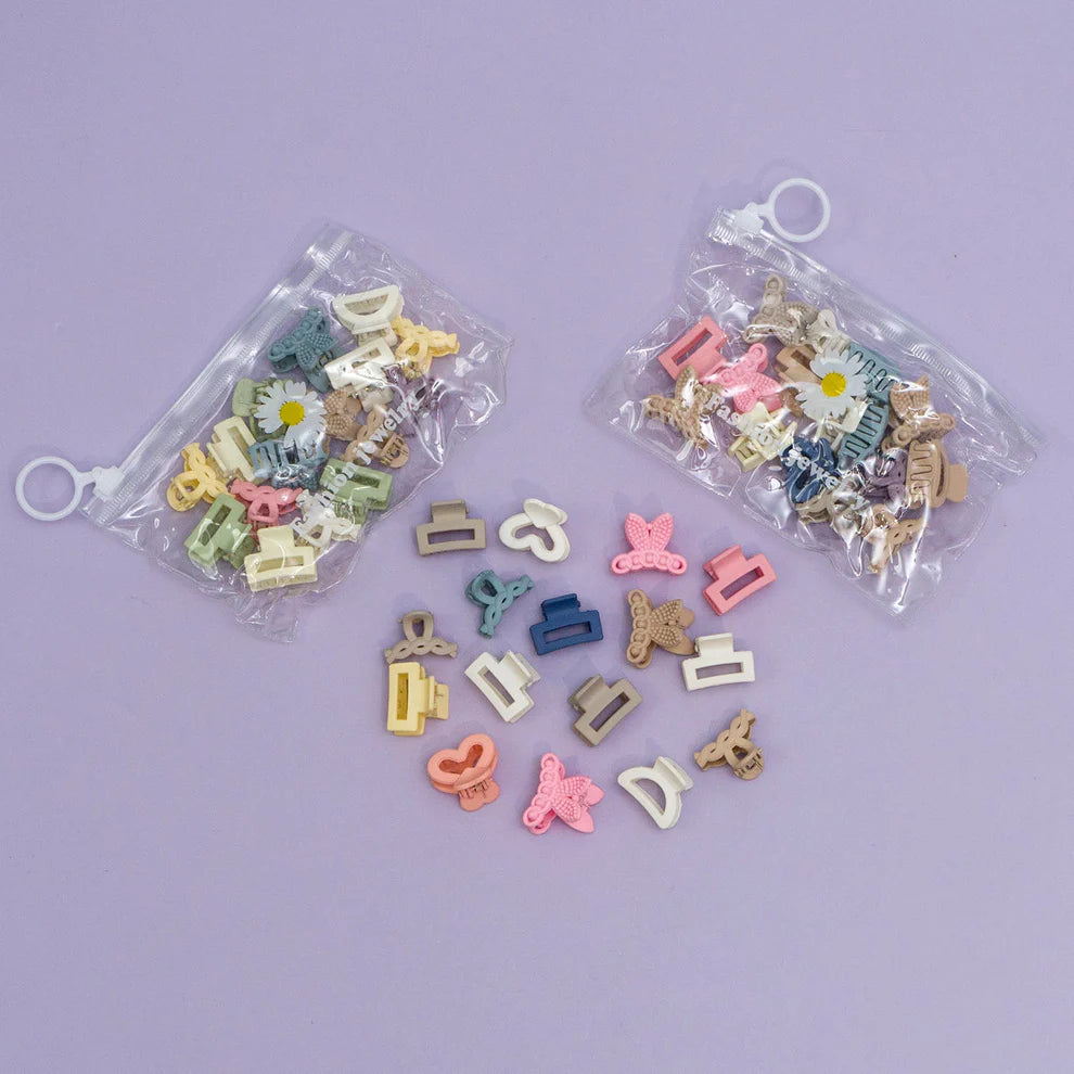 🌸✨ Mini Hair Claws with zipper pouch – Random pack | Cute Shapes Decorative Hair Clips (1 Pack) ✨🌸
