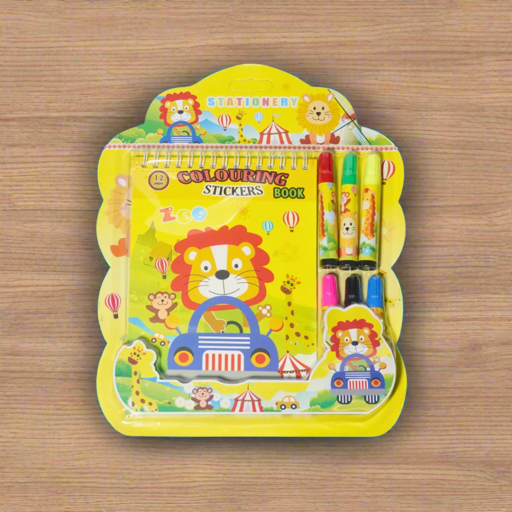 Kidsbestie- 10 Coloring Stationery Sticker Book with Six Sketch Pens