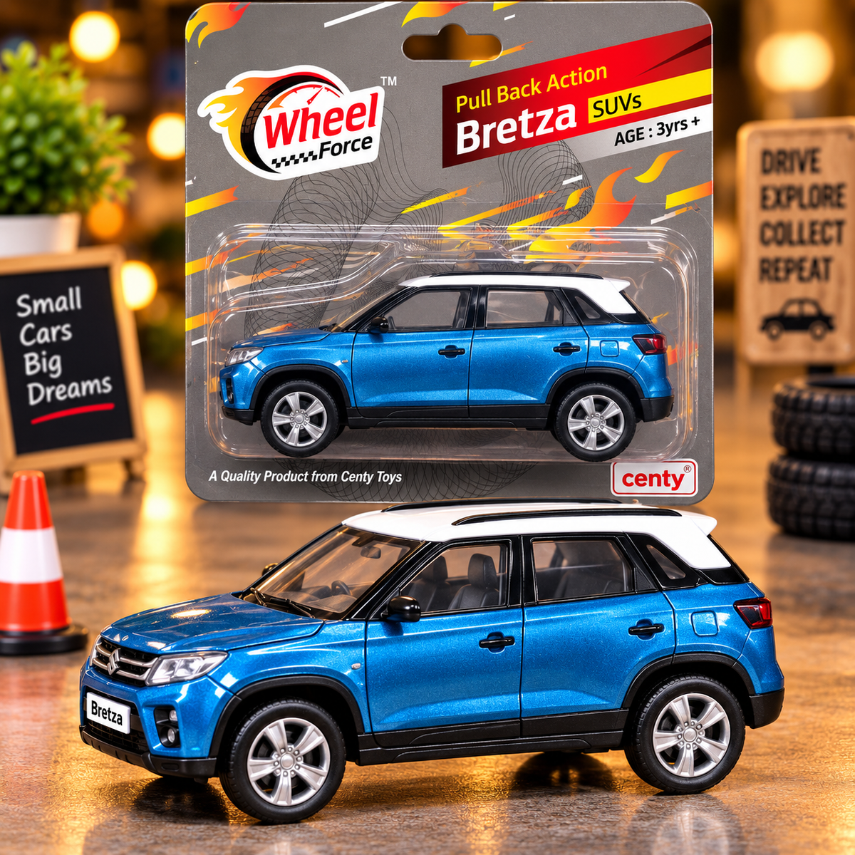 Wheel Force Bretza SUV Pull Back Toy Car – Realistic Miniature SUV with Smooth Rolling Wheels | Blue & White | 3 Years+