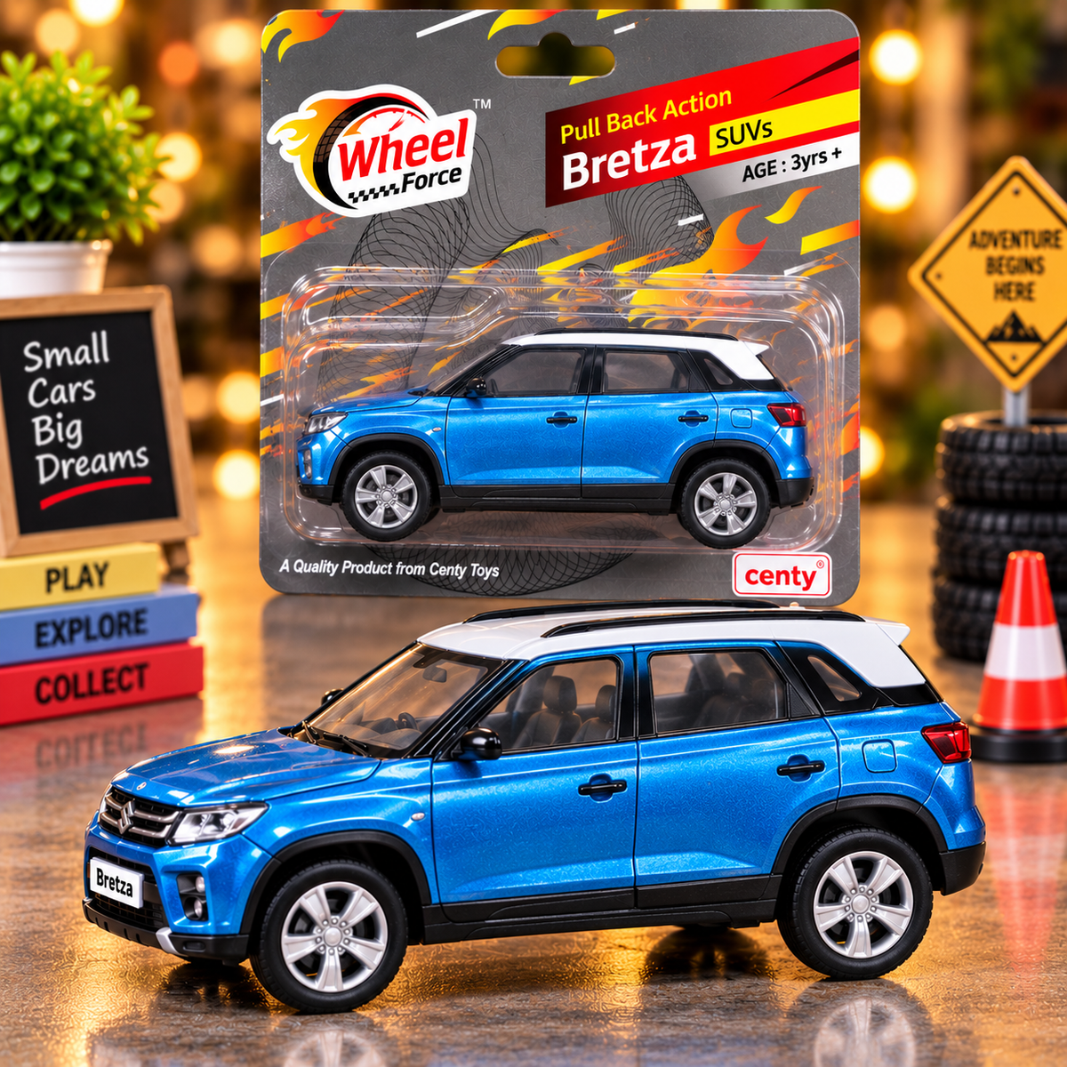 Wheel Force Bretza SUV Pull Back Toy Car – Realistic Miniature SUV with Smooth Rolling Wheels | Blue & White | 3 Years+