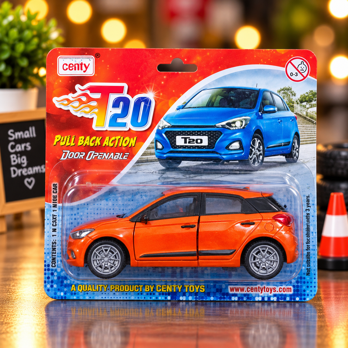 Centy T20 Pull Back Toy Car with Openable Doors – Realistic Miniature Hatchback Car for Kids | Orange