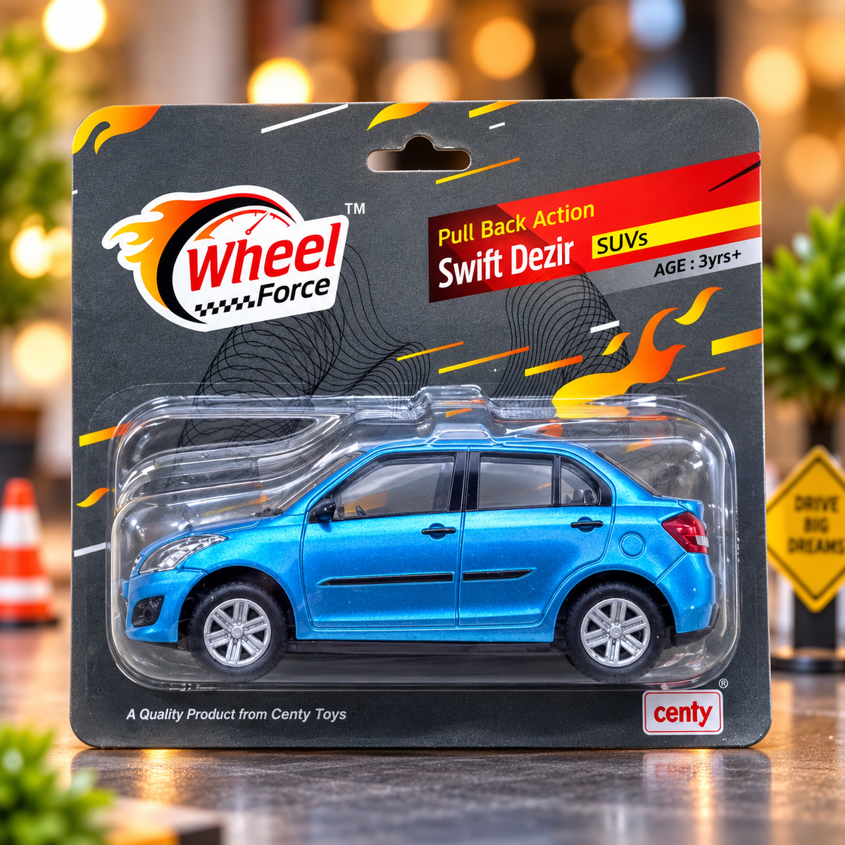 Centy Wheel Force Swift Dzire (Dezir) Toy Car – Metallic Blue Pull Back Action Miniature Model Car for Kids & Collectors