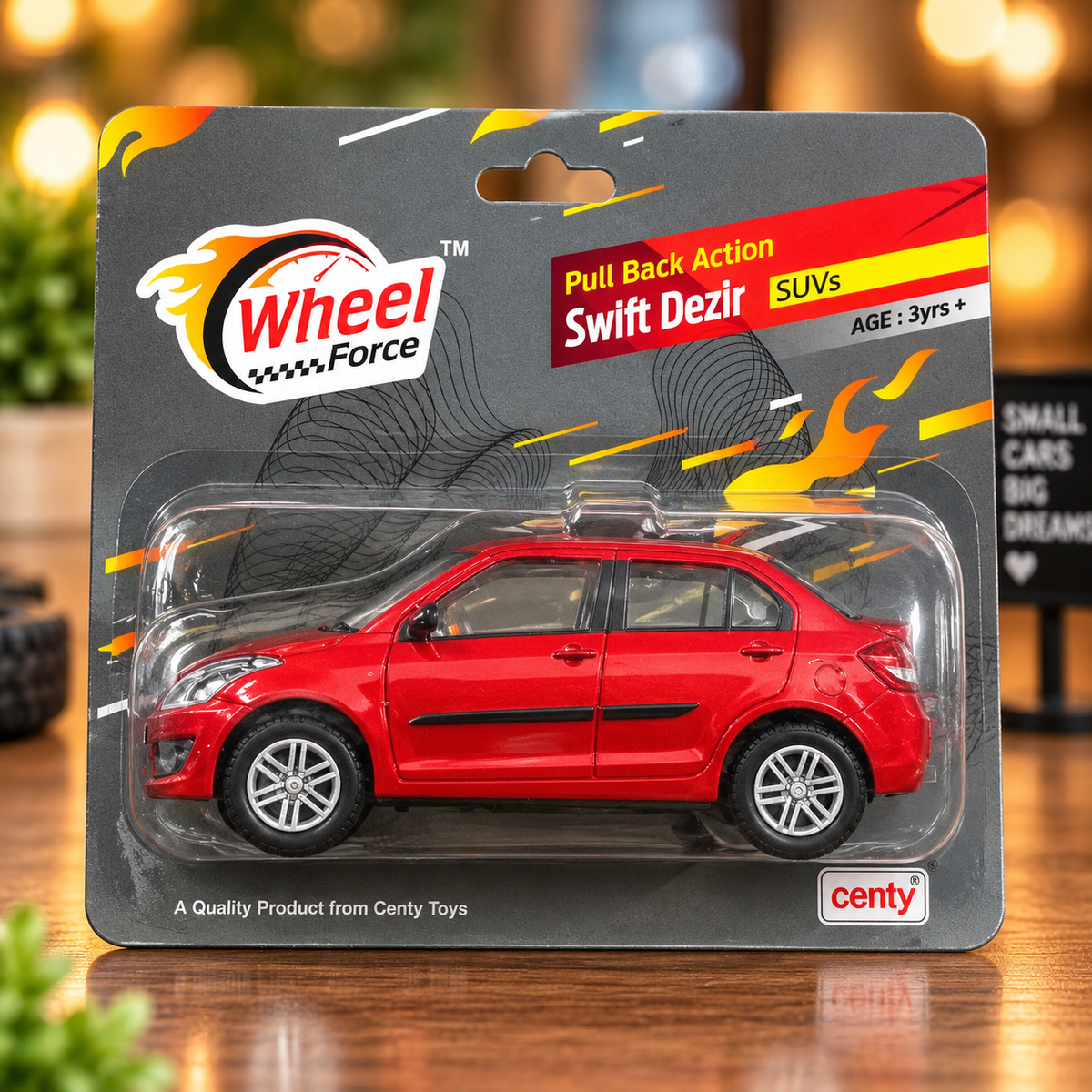 Centy Wheel Force Swift Dezir Toy Car – Red Pull Back Action Miniature Sedan Car for Kids | Realistic Toy Vehicle | Age 3+ Years