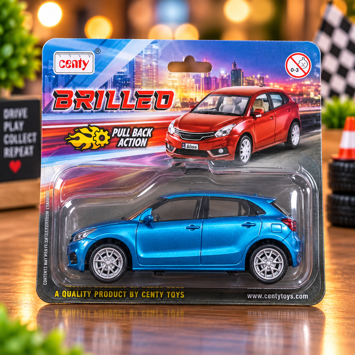 Centy Brilled Pull Back Toy Car – Metallic Blue Miniature Hatchback Car for Kids | Realistic Design | Age 3+ Years