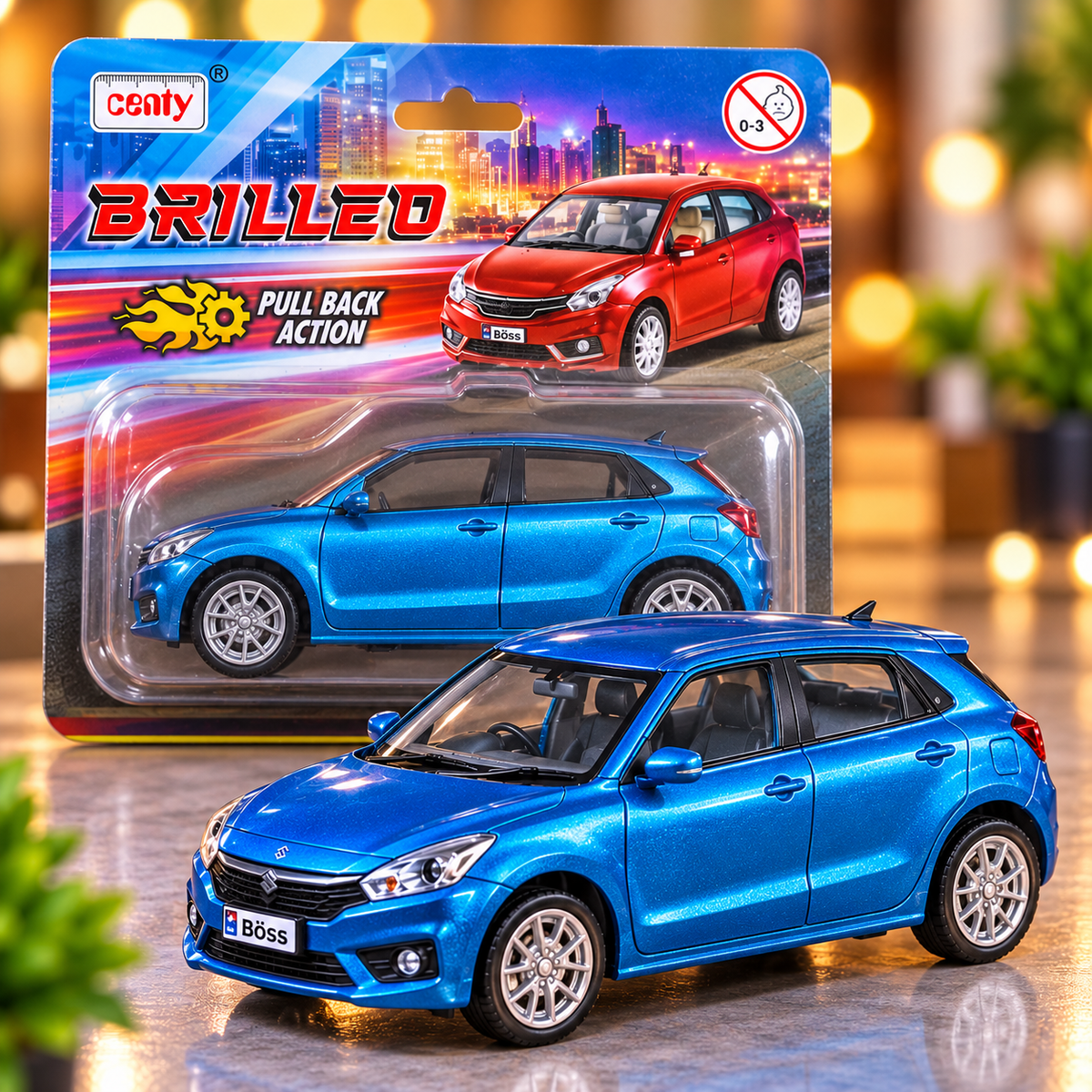 Centy Brilled Pull Back Toy Car – Metallic Blue Miniature Hatchback Car for Kids | Realistic Design | Age 3+ Years