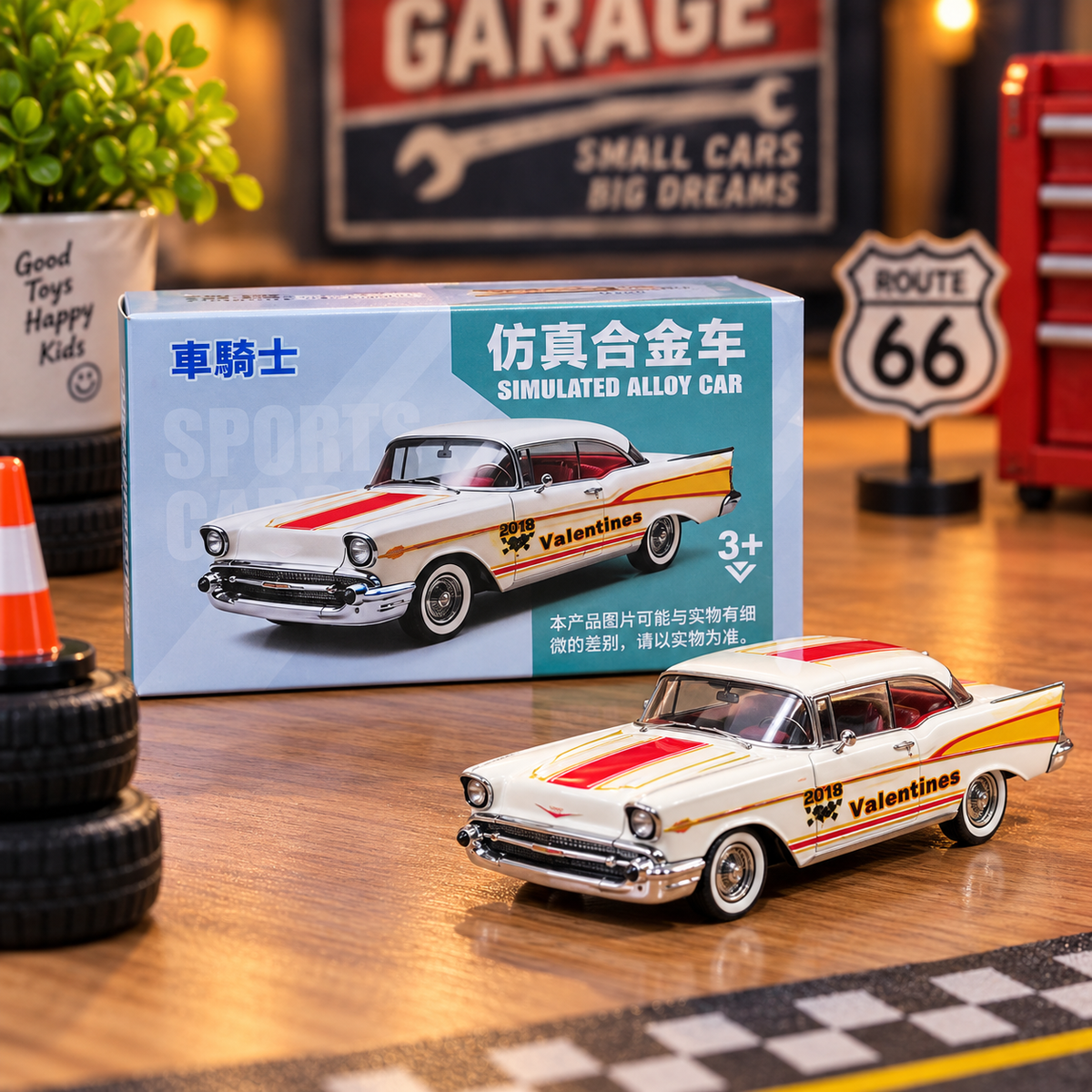 Vintage 1957 Classic White Die-Cast Alloy Toy Car β Retro Sports Car with Racing Stripes & Chrome Detailing