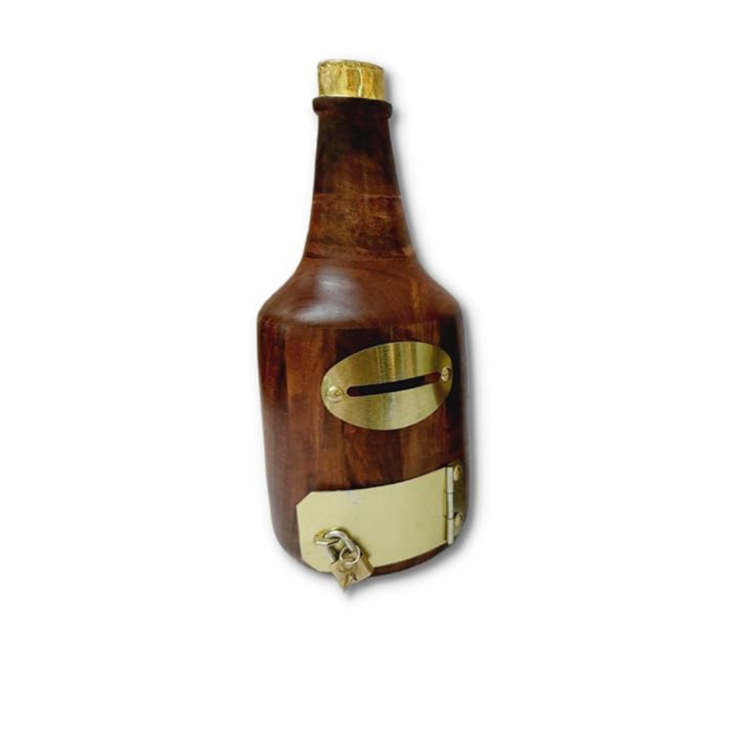 Wooden Bottle Shaped Money Bank – Coin Saving Box