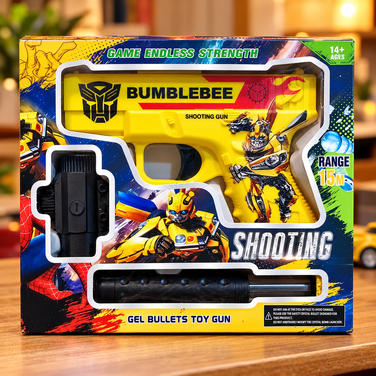 Superhero Theme Gel Bullet Toy Gun Set – Bumblebee Yellow & Captain Blue Shooting Blaster with Accessories | 15M Range | 14+ Years