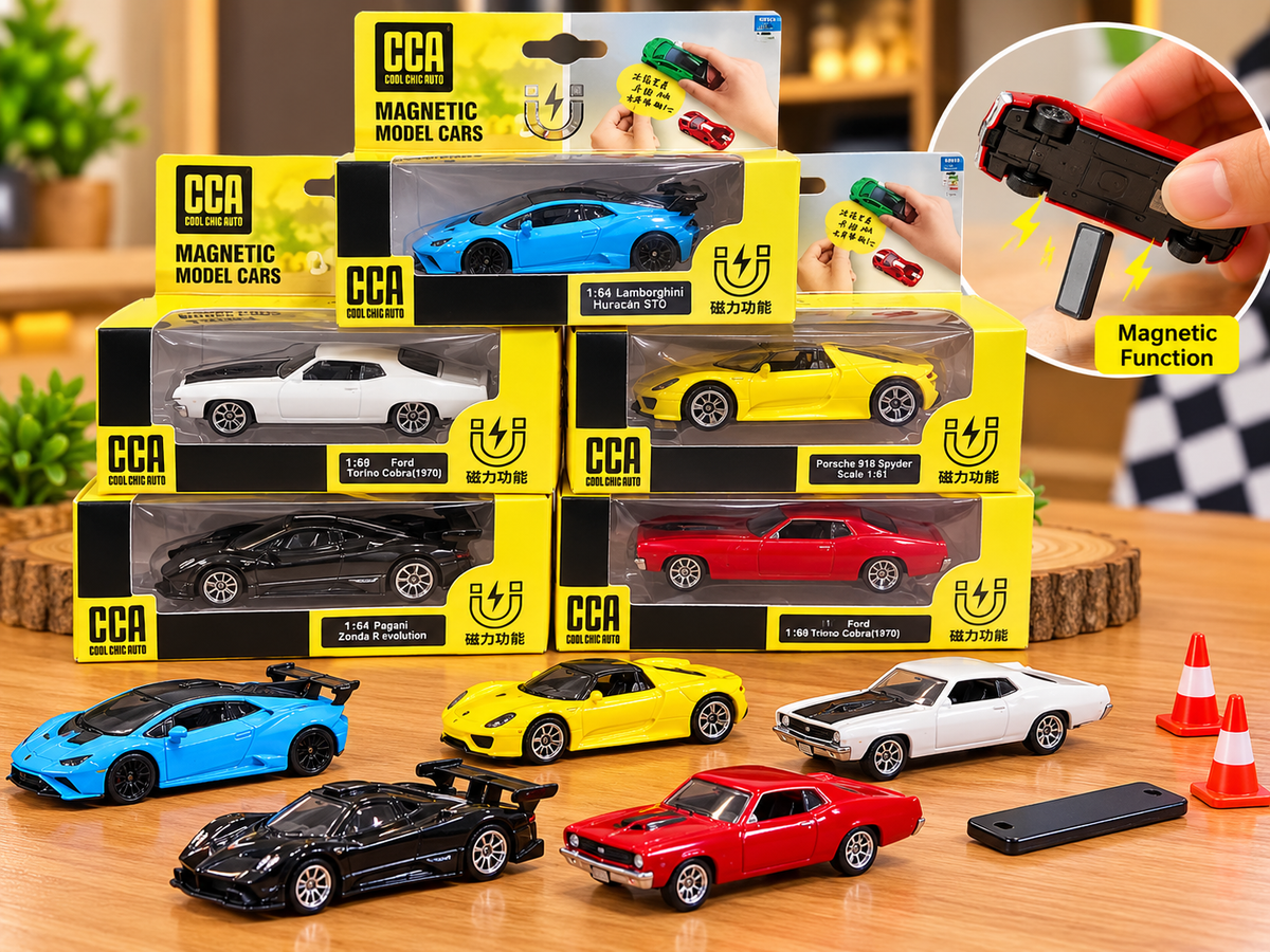 CCA Magnetic Die-Cast Model Cars 1:64 Scale – Premium Miniature Sports & Classic Car Collection with Magnetic Function | Lamborghini, Porsche, Pagani & Ford | Assorted Models