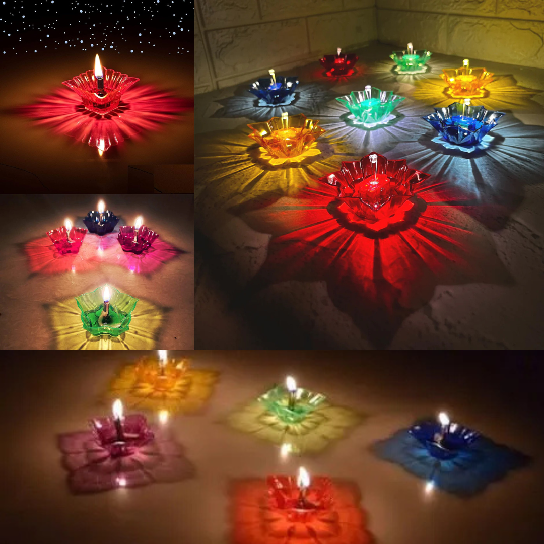 Kidsbestie-12 3D Reflection Diya Set Festival Diwali Decor Diya Lights for Decoration