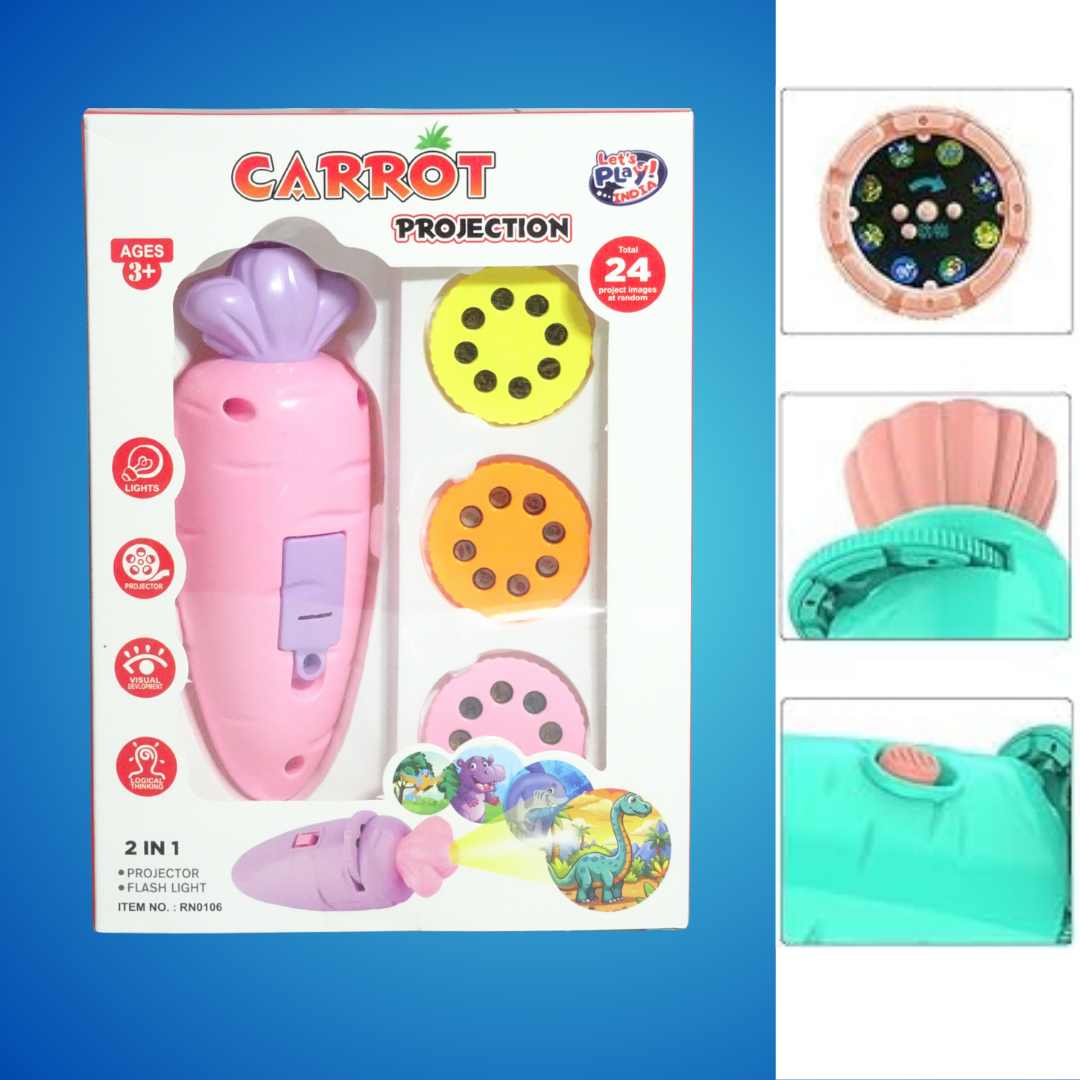 2-in-1 Carrot Projector & Flashlight for Kids with 24 Slides