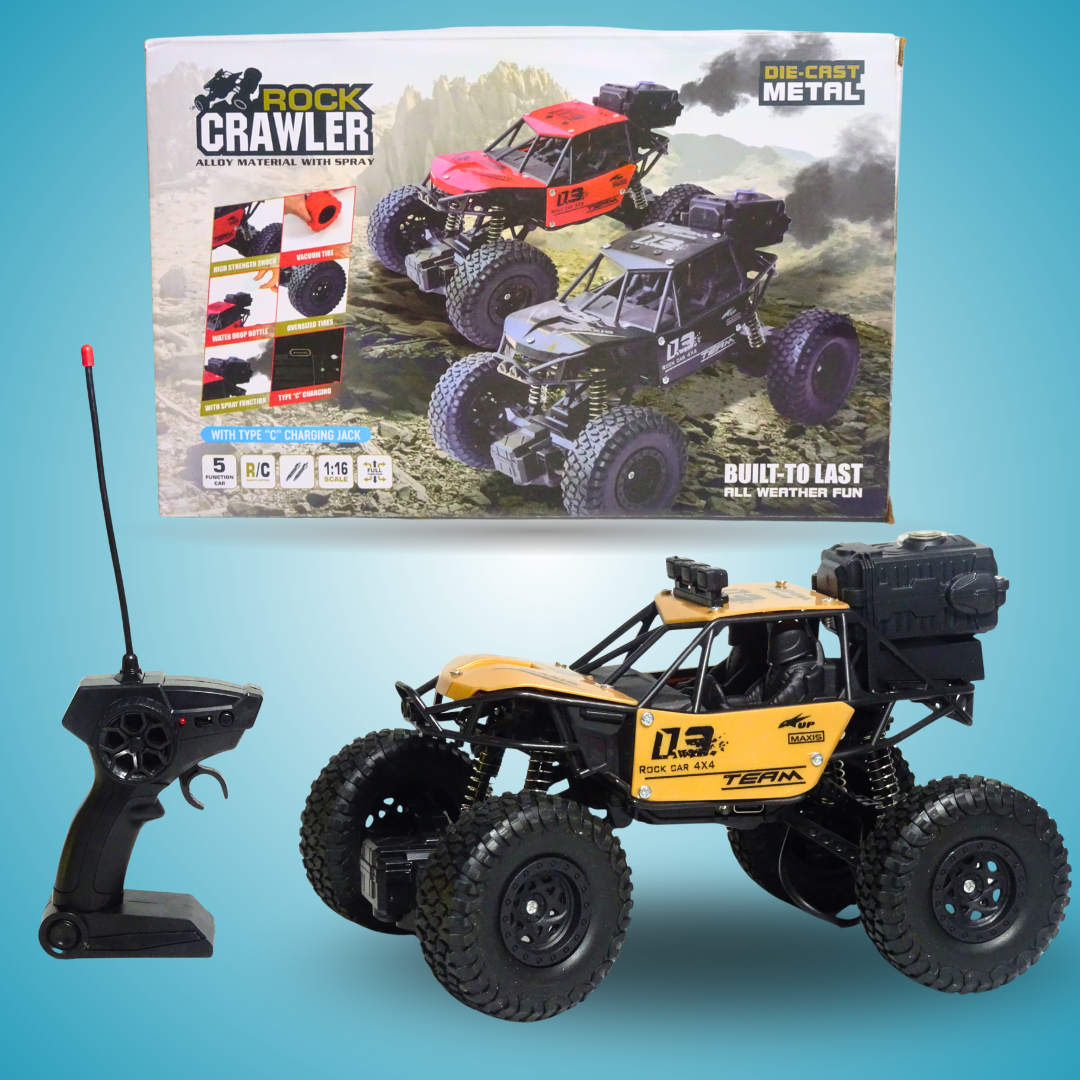 Rock Crawler RC Car with Alloy Body & Spray Effect – Power, Style & Thrill! (Random Colours)