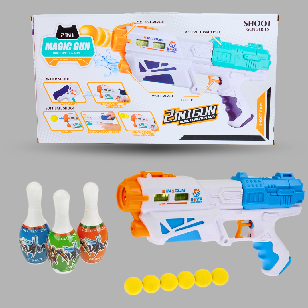 2-in-1 Magic Gun Toy | Water Shooter & Soft Ball Launcher | Fun Outdoor Play for Kids