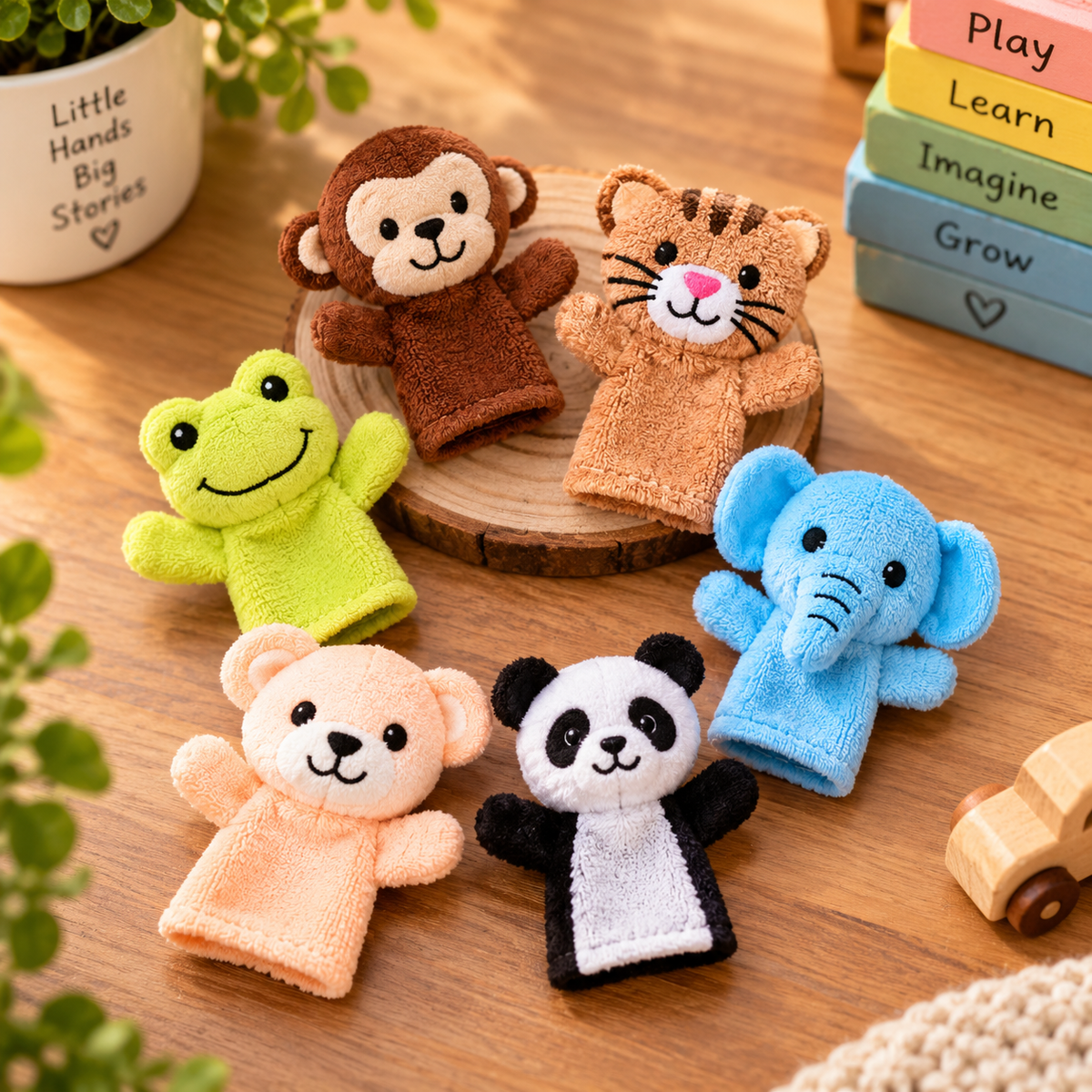 Animal Storytelling Hand Puppets for Kids – Soft Plush Puppet Toys for Role Play, Story Time & Imaginative Learning – Random Animal Design