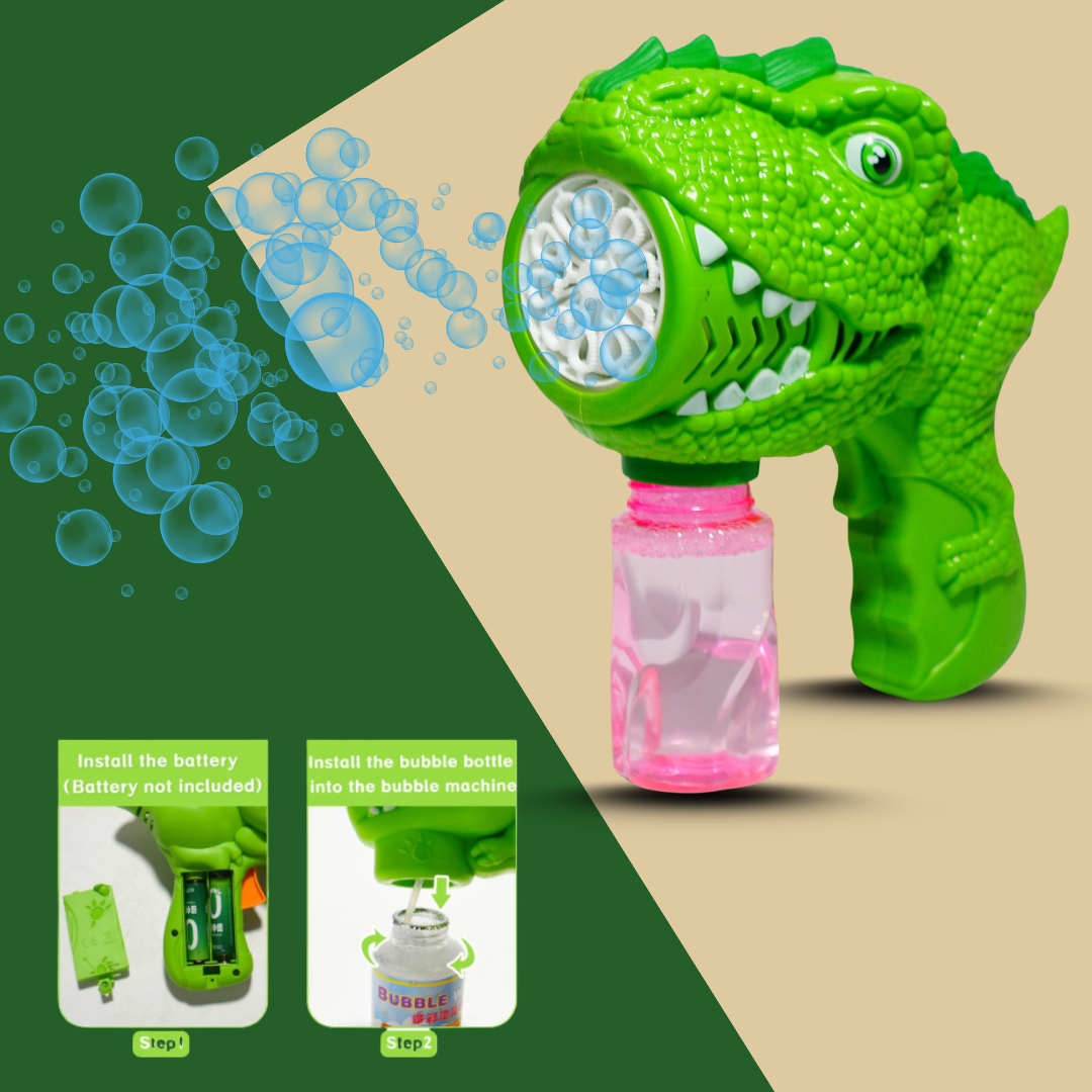 Dino Bubble Gun | Automatic Bubble Blower Toy with Lights & Music | Fun Outdoor Bubble Shooter for Kids