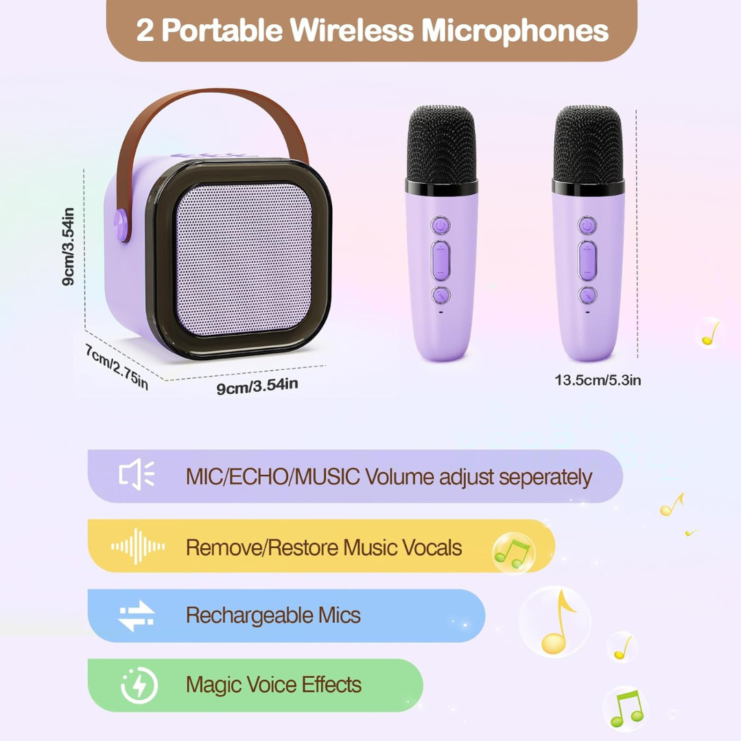 Karaoke Mic with Bluetooth Speaker, 2 Portable Wireless Microphone