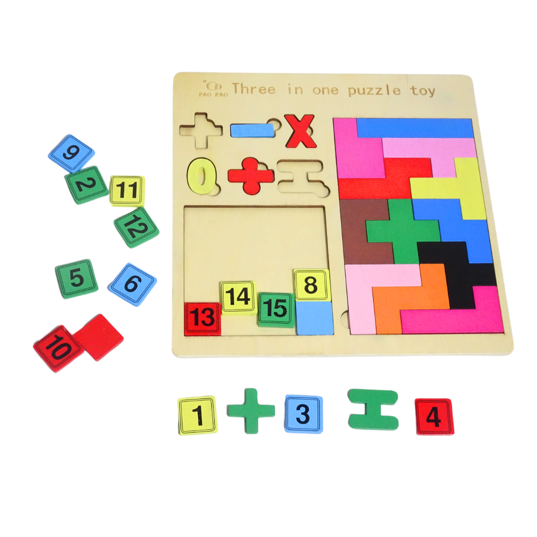 Three-in-One Puzzle with Numbers, Shapes Calculations– KidsBestie Learning Fun!