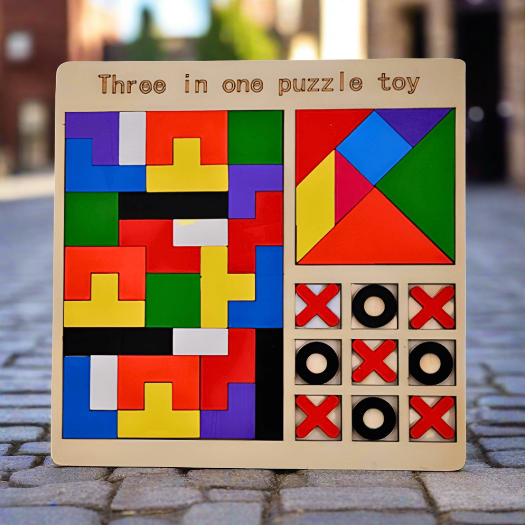 3 in 1 Puzzle Toy for Kids/Toddler Educational Tetris Puzzle Tangram Game  Chess XO Tic-tac-Toe Building Blocks Early Education Toy Brain Games for  Kids of 3 to 6 Years – Kids Bestie