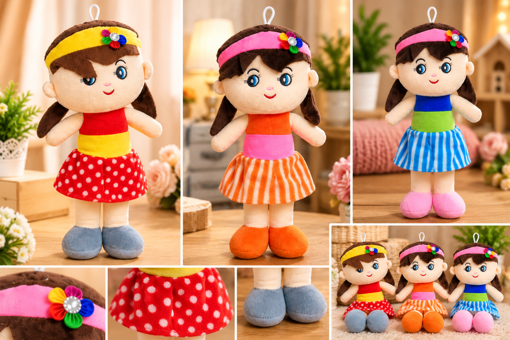 Cute Girl Soft Plush Doll – Cuddly Stuffed Toy with Embroidered Face for Kids