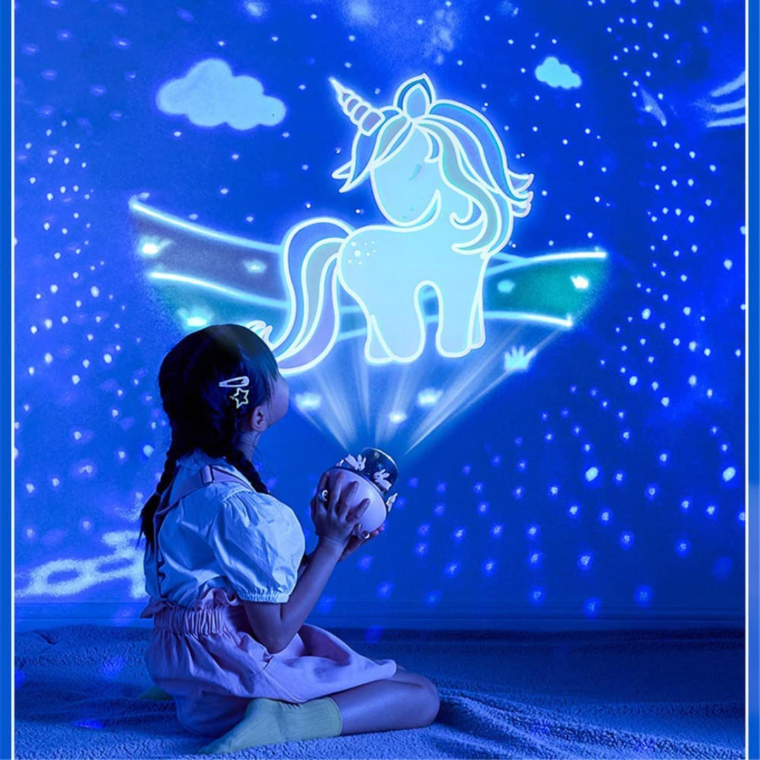 Children's Night Light Rabbit Sky Projector – 360° Rotating LED Galaxy Projector with 6 Film Sets & 5 Colors