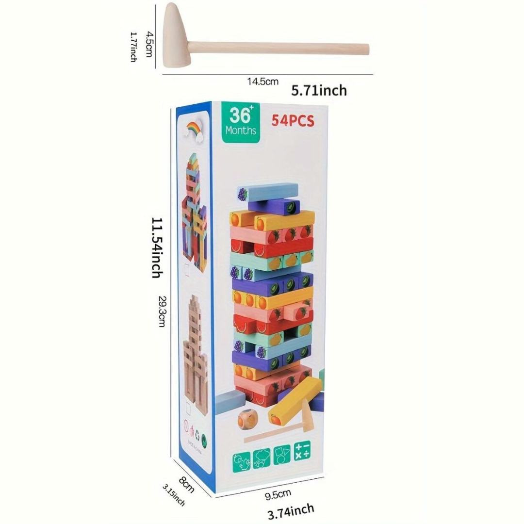Fruits Blocks Zenga – Colorful Stacking Tower Game (54 Pcs) | KidsBestie