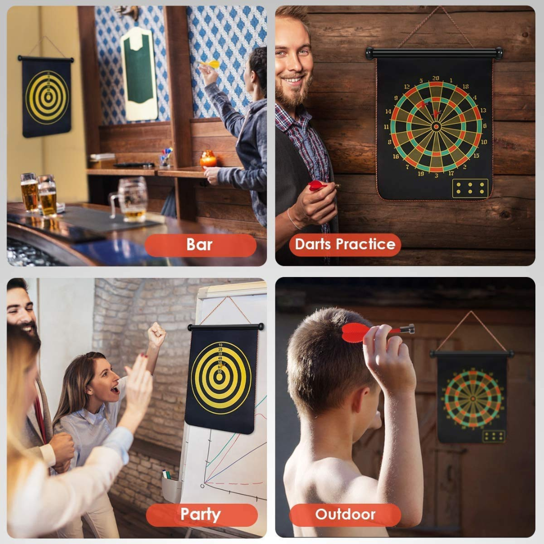 2 in 1 Magnetic Dart Board Game with 4 Magnetic Darts – Roll-Up Edition(Front & Back) | KidsBestie