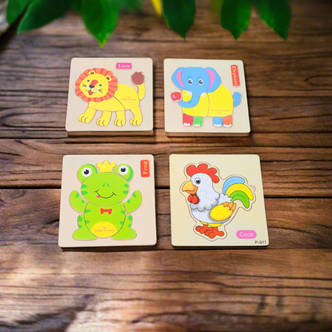 4 Wooden Puzzles with Names for Kids(Random design will be send) - Kids Bestie