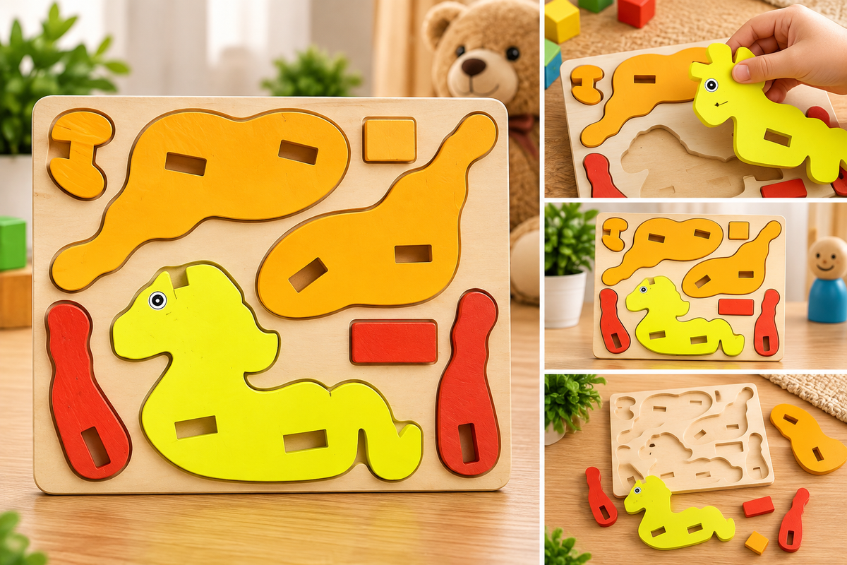 Wooden Animal Shape Matching & Assembly Puzzle – Montessori Educational Learning Toy for Kids