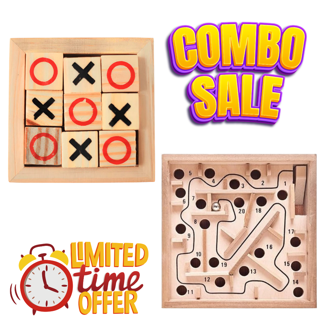 🧩❌⭕ Wooden Brain Booster Combo: Maze Labyrinth + XOX (Tic-Tac-Toe) Game