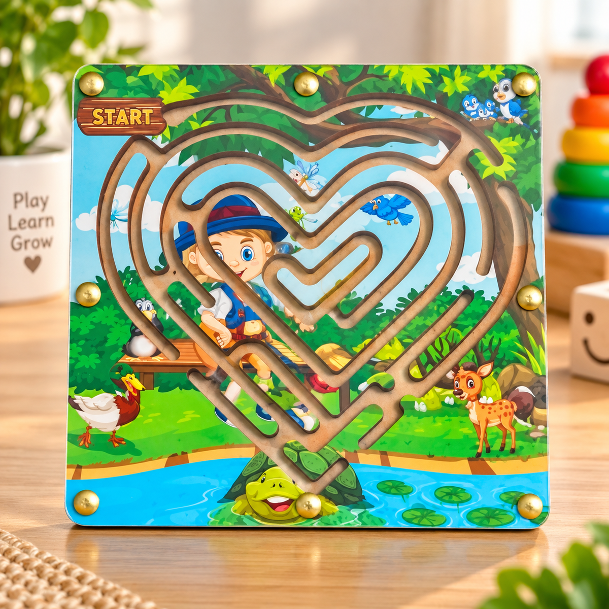 Wooden Magnetic Maze Puzzle Board for Kids – Heart-Shaped Forest Adventure Fine Motor Skill Game