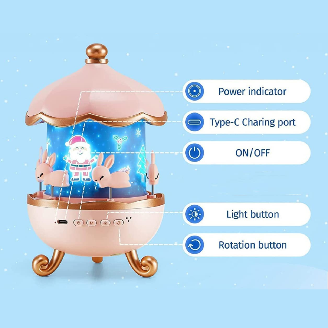 Children's Night Light Rabbit Sky Projector – 360° Rotating LED Galaxy Projector with 6 Film Sets & 5 Colors