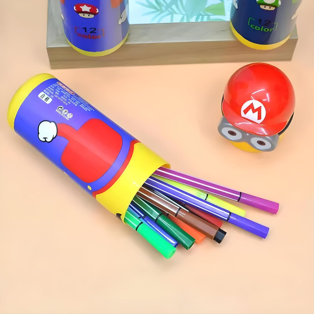 Colour Sketch Pen Set | Minion Pen Holder with 12 Colorful Sketch Pens (Random Design)