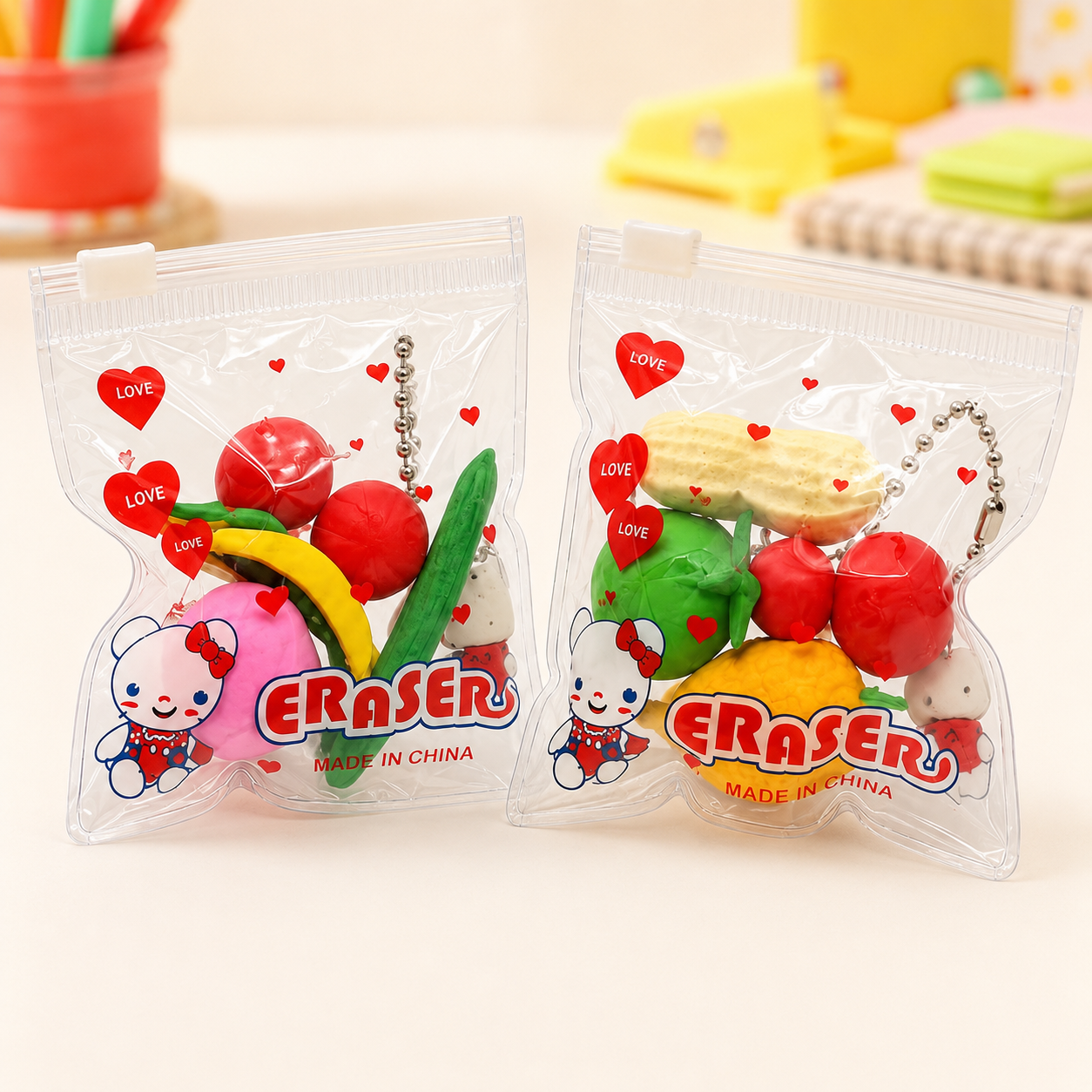 Variety Fruit & Vegetable Eraser Set for Kids – Pack of 4 Erasers| Birthday Return Gift