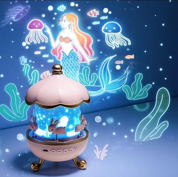Children's Night Light Rabbit Sky Projector – 360° Rotating LED Galaxy Projector with 6 Film Sets & 5 Colors