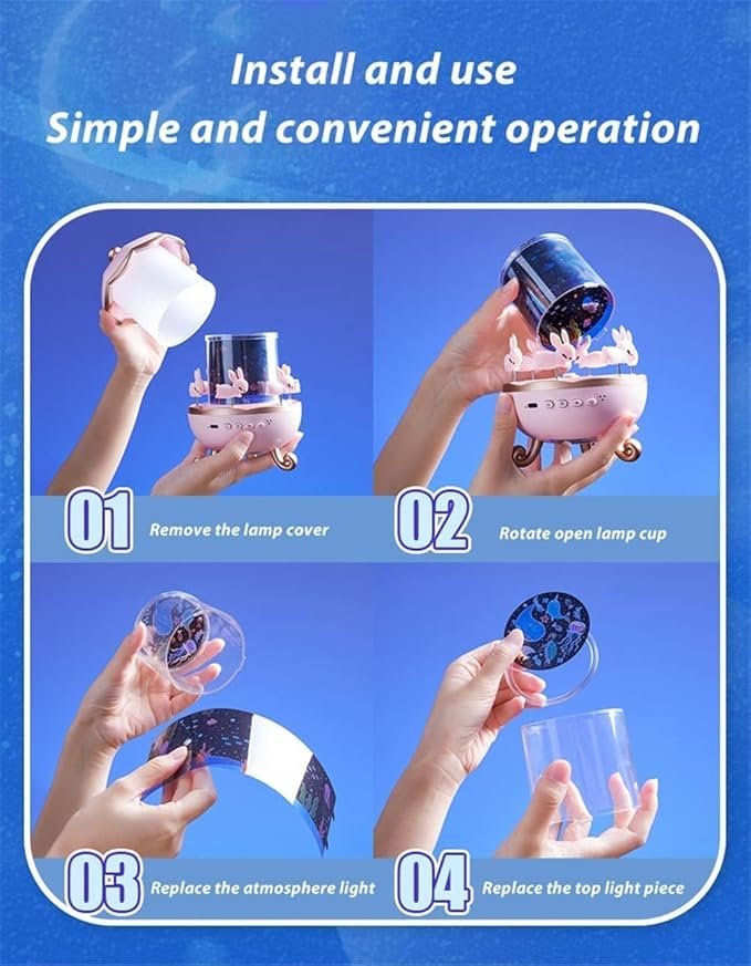 Children's Night Light Rabbit Sky Projector – 360° Rotating LED Galaxy Projector with 6 Film Sets & 5 Colors