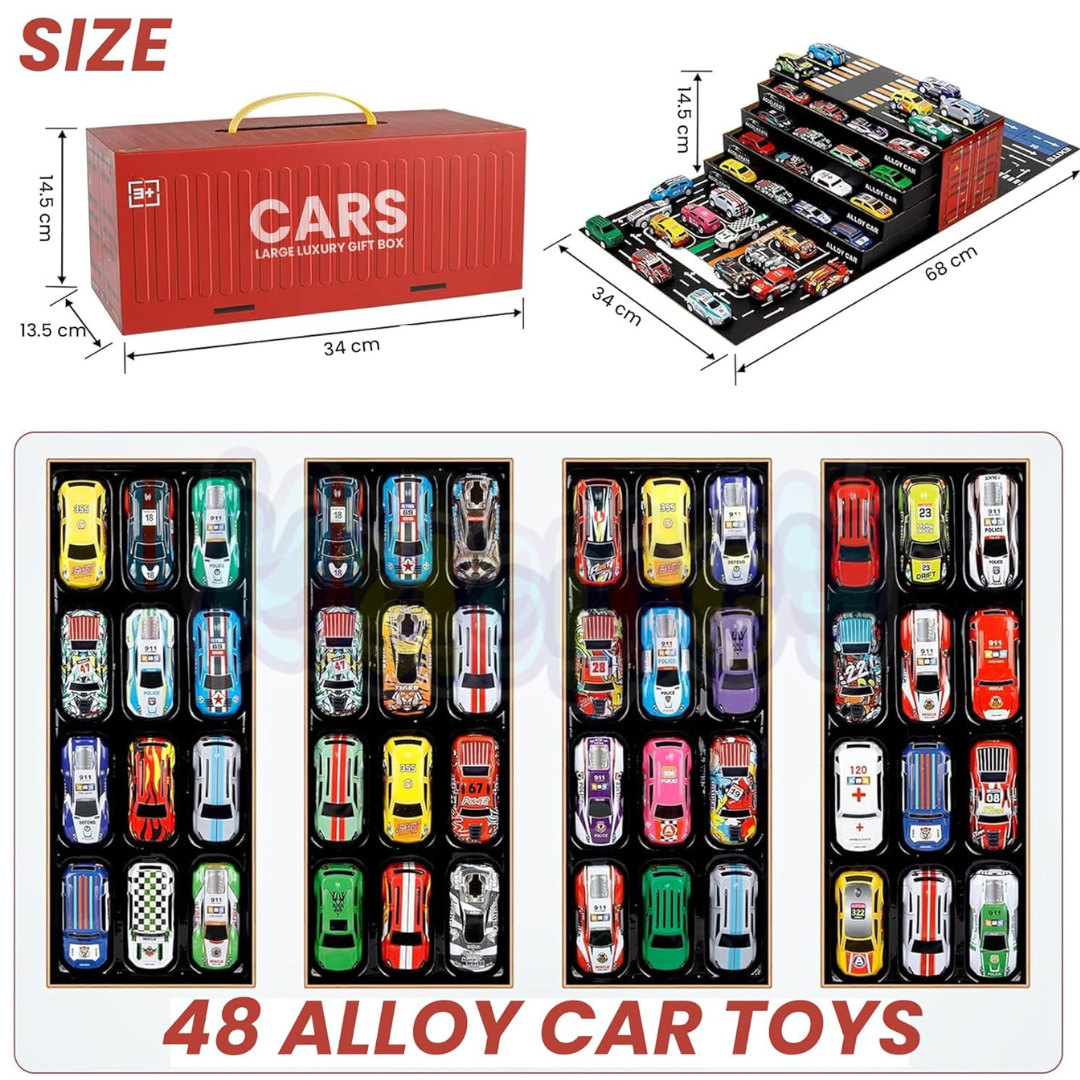 48-Piece Pull Back Car Set | Mini Racing Toy Vehicles for Kids 3+ | Bulk Cars & Trucks | Fun Learning Toys & Birthday Gifts for Boys & Girls
