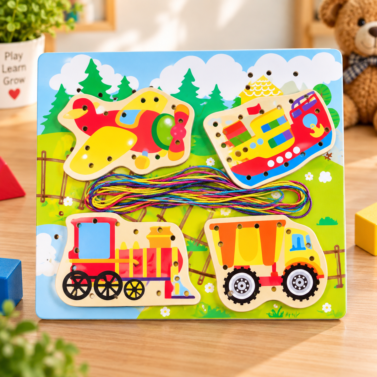 Wooden Lacing & Threading Activity Boards for Kids – Assorted Learning Themes