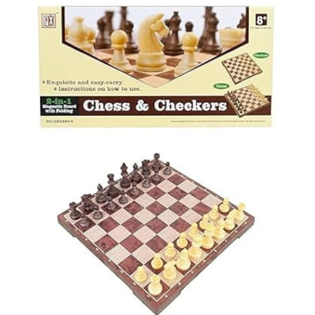 2 in 1 Magnetic Board Foldable Chess & Checkers Game for Kids