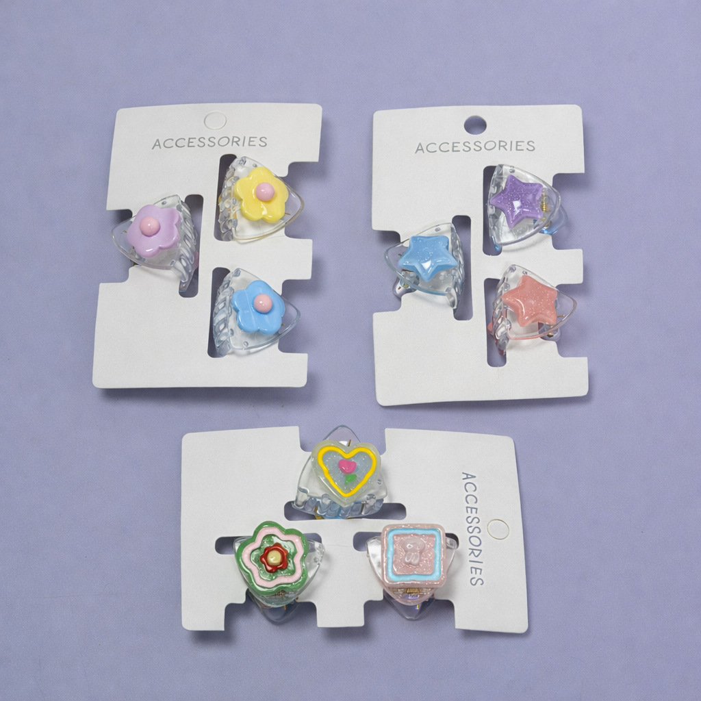 🌼✨ BloomPetal Floral Hair Claw Clip Set 🌈 | Glossy Mini Flower Clips – Set of 3 (Random Design)