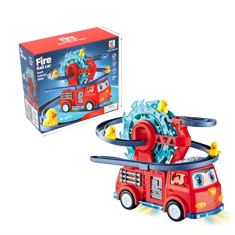 🔥🚒 Fire Rail Car Duck Swivel Slide – Fun Ride Adventure for Kids 🦆🎢