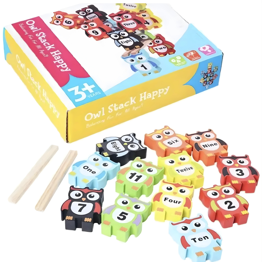 🦉 Wooden Owl Balancing Stacking Blocks – Educational Baby Toy (Multicolor)
