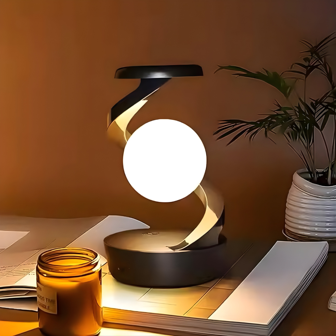 ✨ Rotating Suspension LED Table Lamp with Wireless Charger – 360° Floating RGB Magnetic Night Light (White)