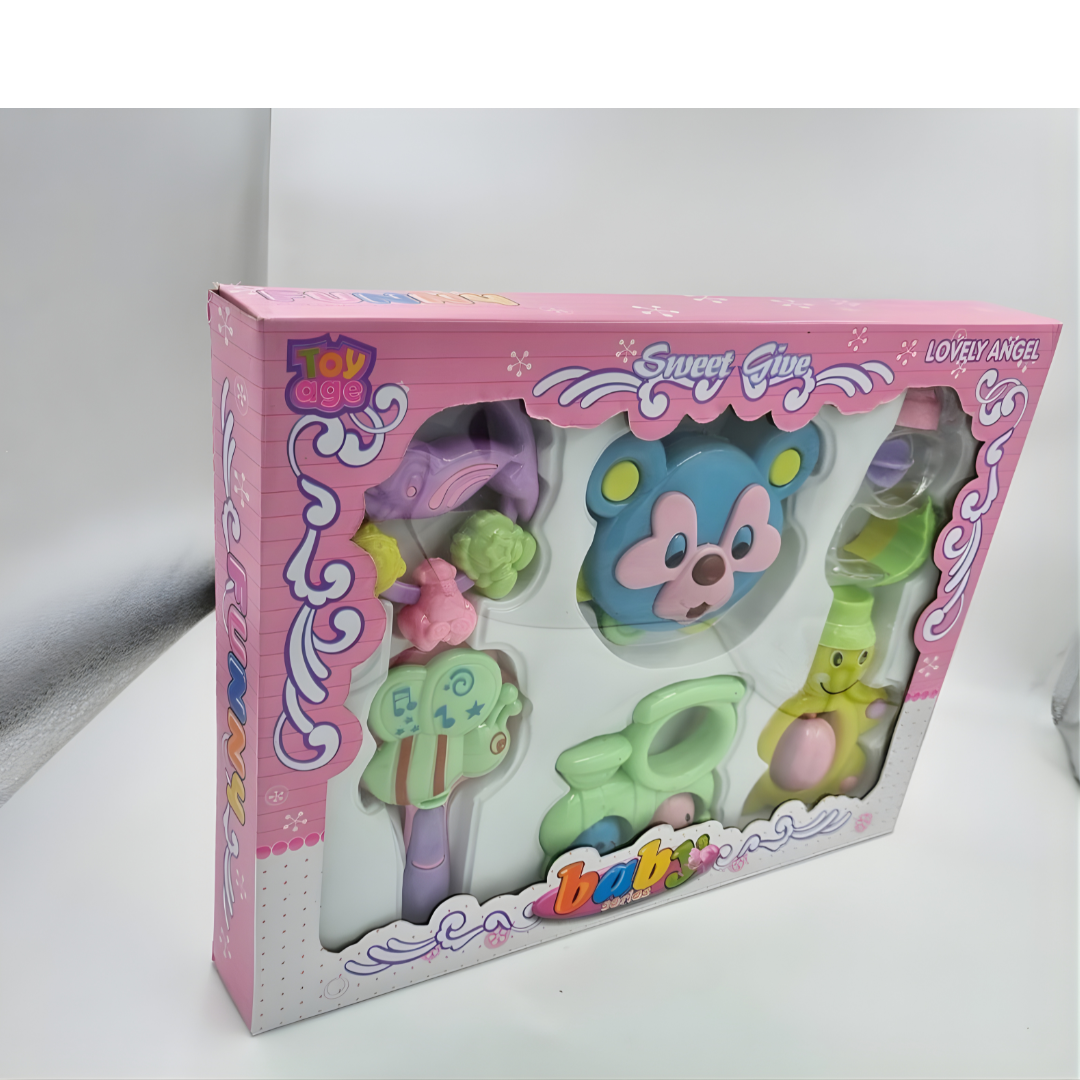 👶 Baby Rattle Toy Set – 6 Pcs Colorful Infant Rattles for Sensory Play 🎶 With Random Colors