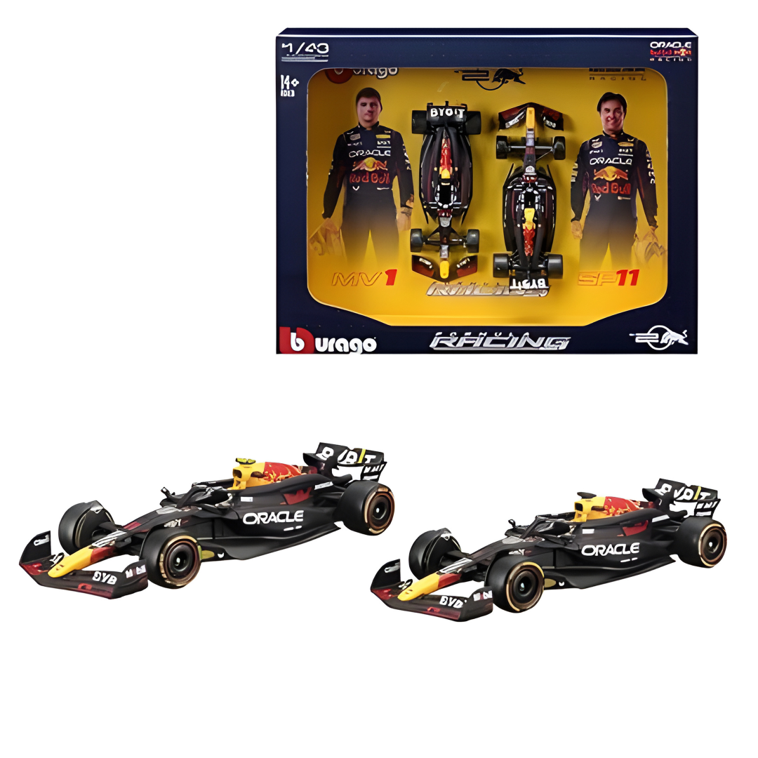 1:43 Scale Official Licensed RB20 F1 Model Car Set (Pack of 2) – Oracle Red Bull Racing Collectible with Free-Rolling Wheels 🏎️✨
