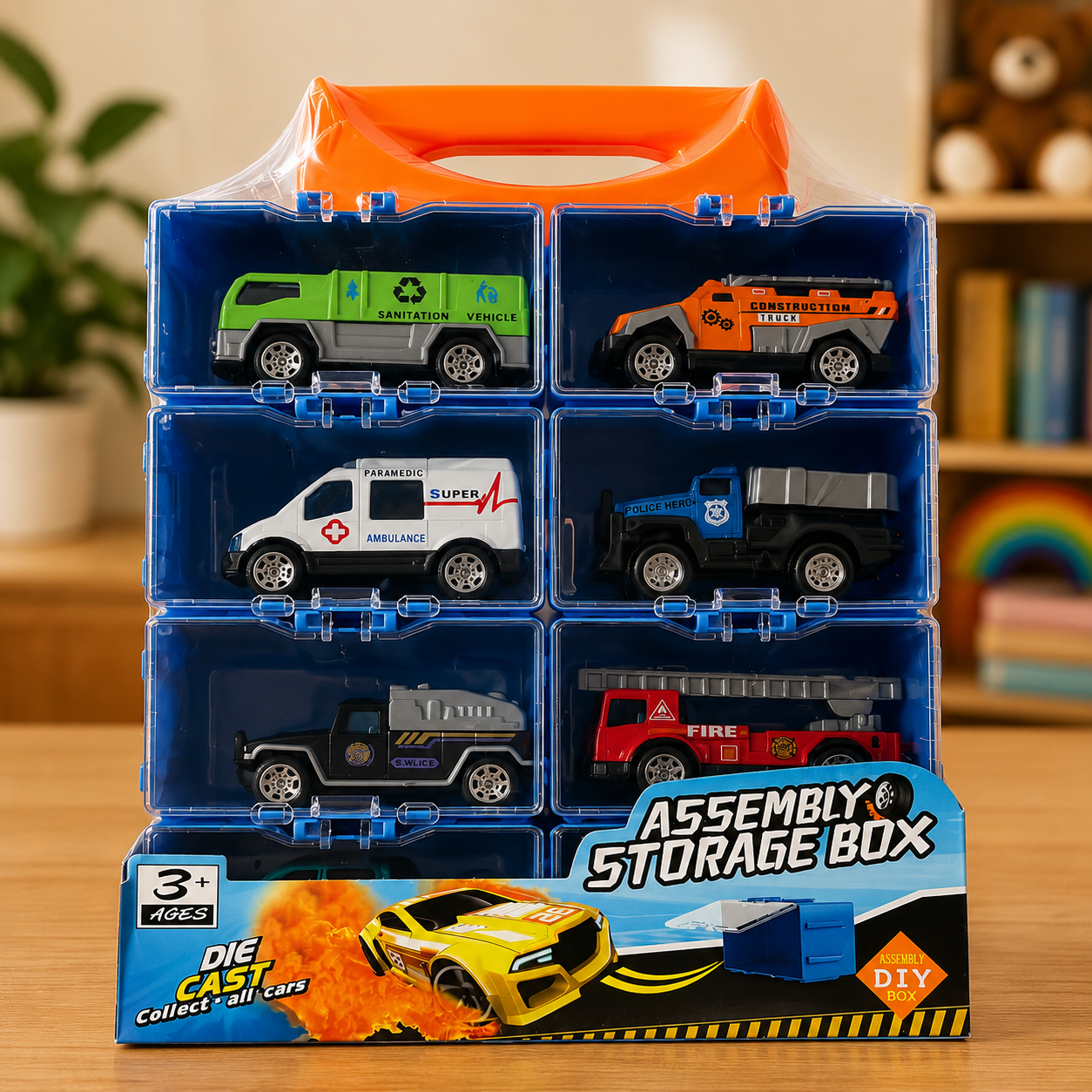 Die cast assembly storage box play set multi car modular toy set