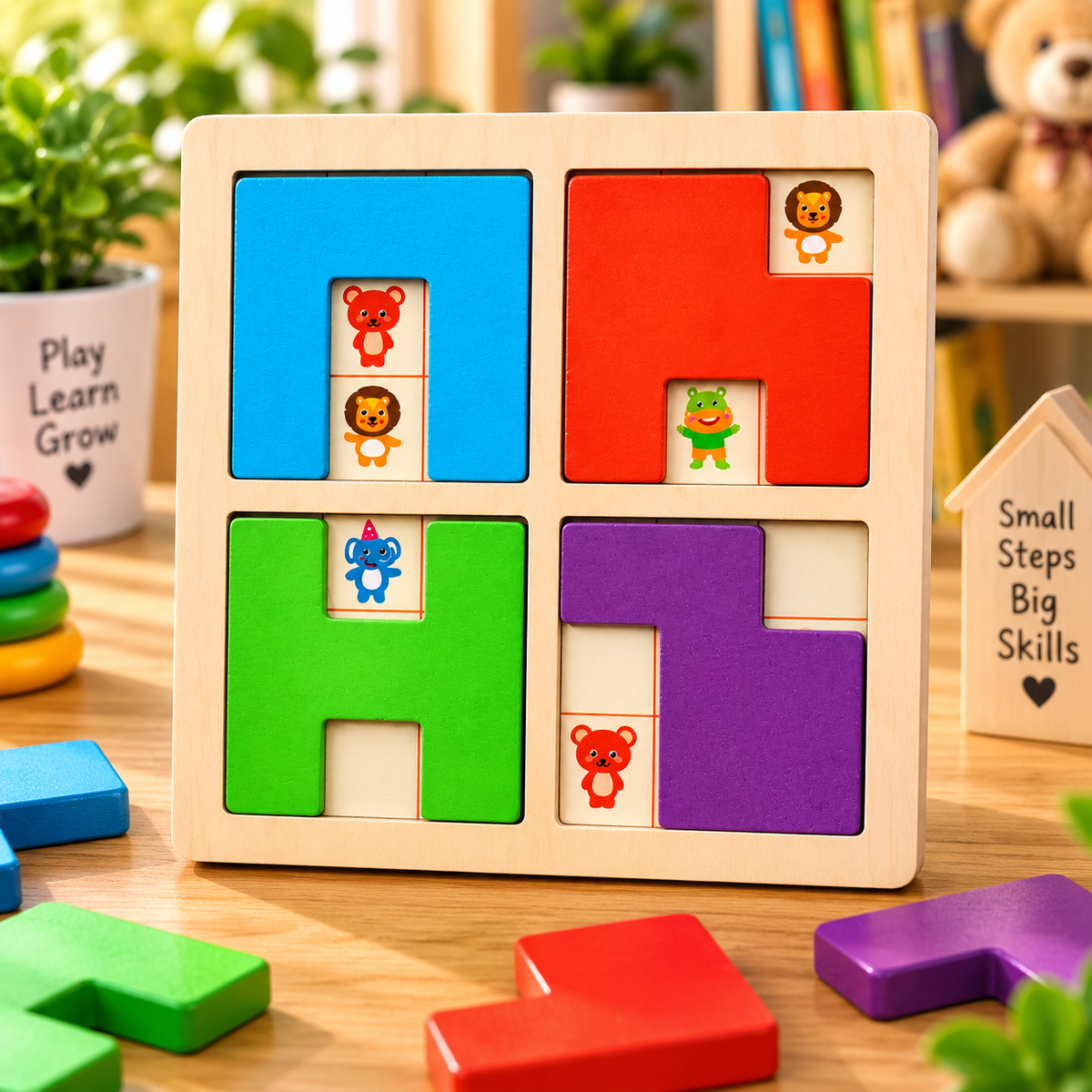 Wooden Animal Hide & Seek Logic Game – Colour Matching & Problem-Solving Puzzle for Kids