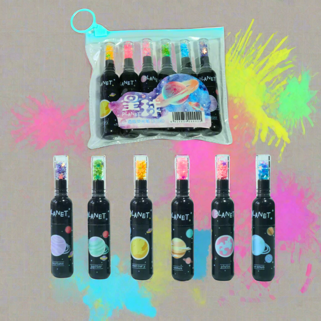 Kidsbestie-Space Theme Bottle Shape Planet Highlighters-Set Of 6