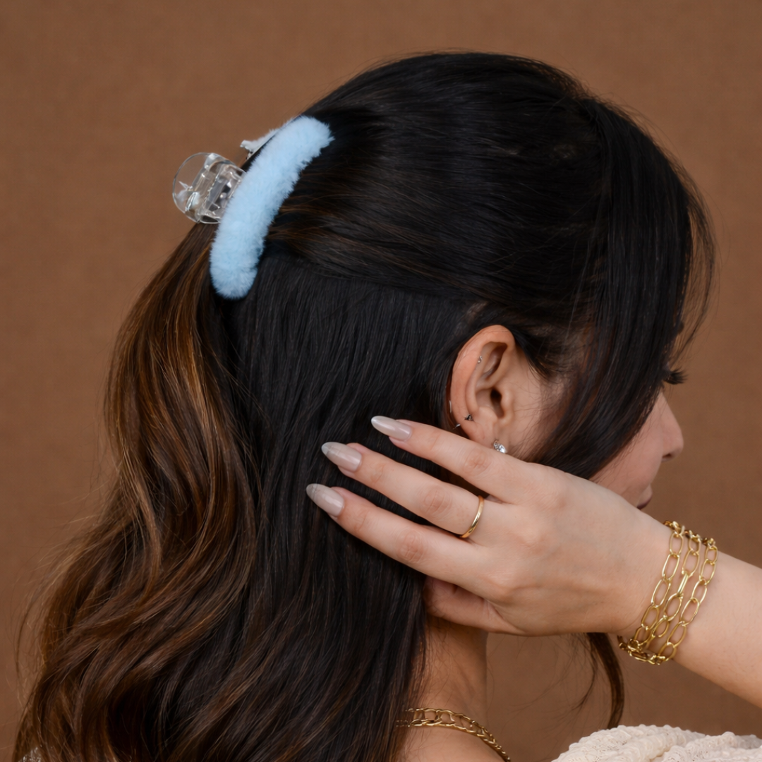 Soft Faux Fur Hair Claw Clip (Random Colour) | Elegant Plush Finish Strong Grip Hair Accessory - 1 Unit