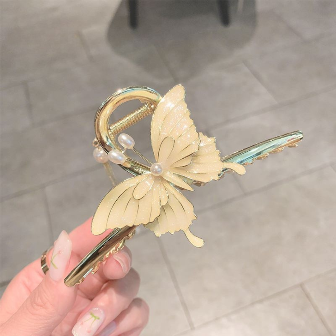 Elegant Pearl Butterfly Gold Hair Claw Clip | Premium Bridal & Party Hair Accessory