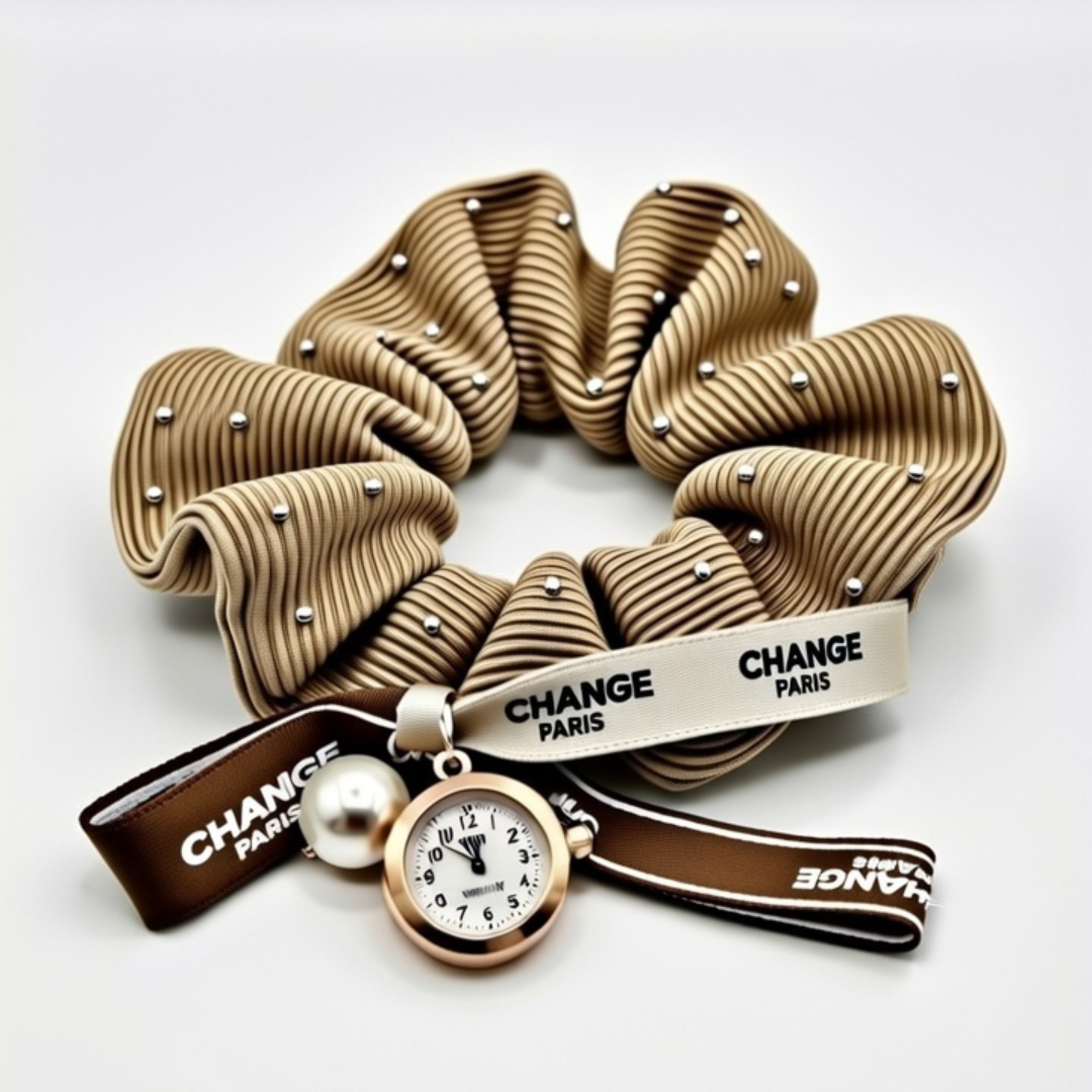 Elegant Scrunchie Wrist Watch with Pearl Charm | Birthday Gift